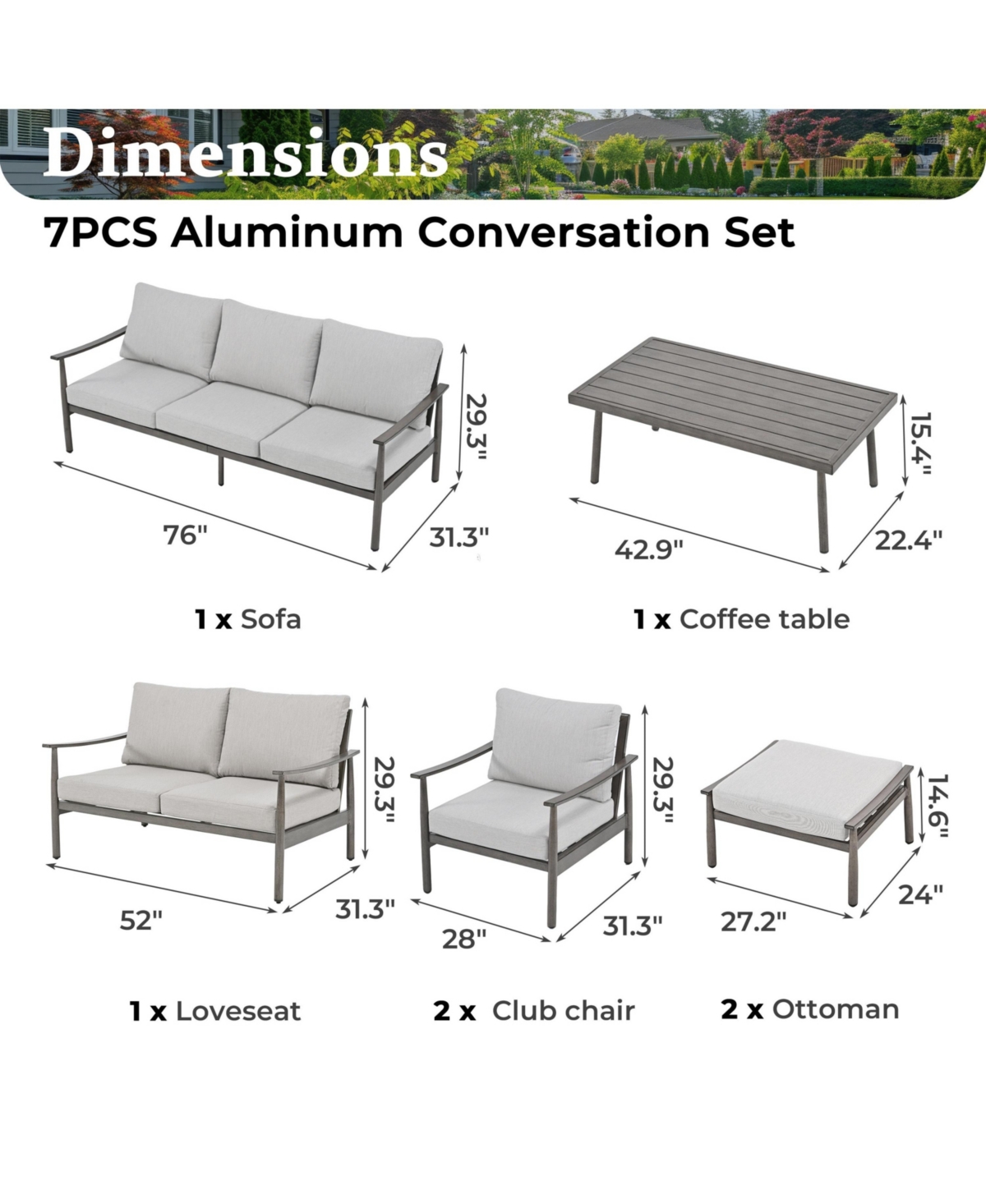 Mondawe 7-piece Aluminum Patio Seating Set