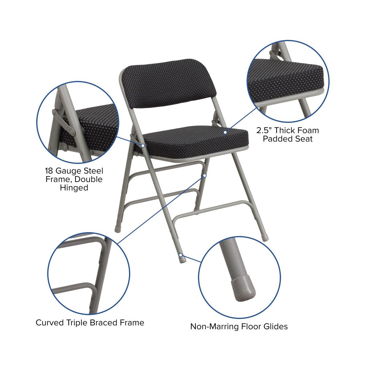 Emma+Oliver 2 Pack Premium Curved Triple Braced & Hinged Fabric Upholstered Metal Folding Chair