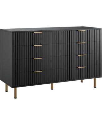 8-Drawer Modern Fluted Black Dresser, 55 Inch Wide Chest, Deep Drawers, Large Organizer for Bedroom, Living Room, Kids Room