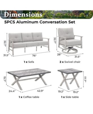 Mondawe 5-piece All-weather Aluminum Patio Sectional Sofa Set with 2 Swivel Chairs
