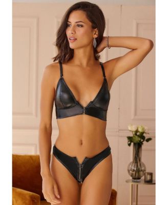 Women's Faux Leather Zip Thong