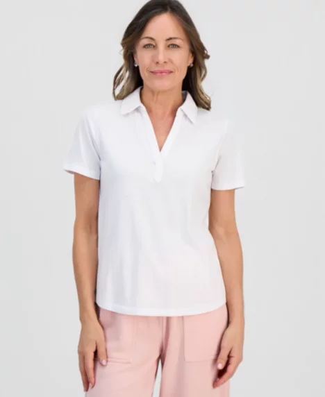 Petite Solid Modern Polo Shirt - Bright White