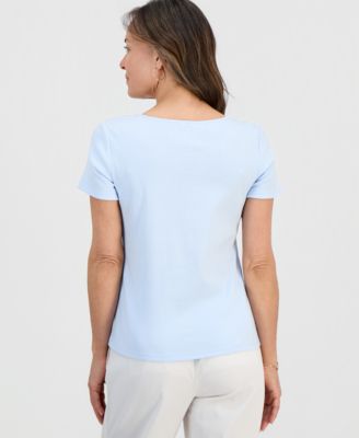 Petite Cotton Square-Neck Short-Sleeve T-Shirt