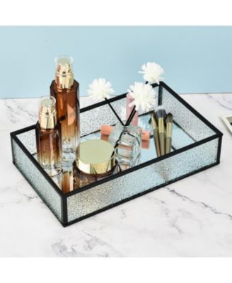 2PC Set, Handcrafted Glass Tray, Decorative Storage Tray for Makeup, Jewelry, Desk, or Bathroom, Clear with Black