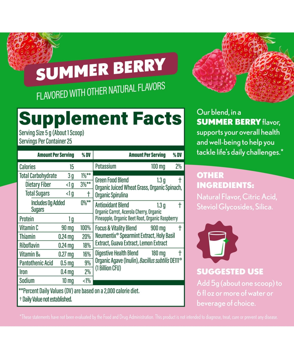 Amazing Grass Sweet Greens Superfood Powder, Summer Berry, 25 Servings