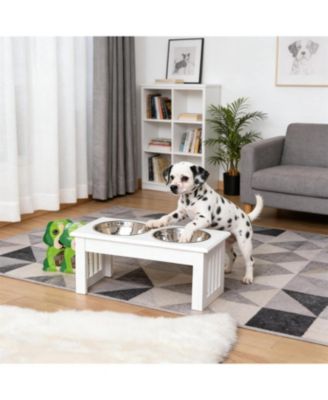17.3 in. Dog Bowls Pet Food Bowl Stand in White