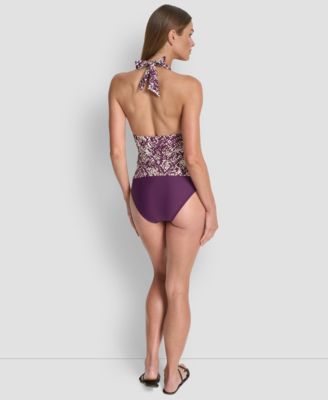 Women's Halter V-Neck Shirred Tankini Top