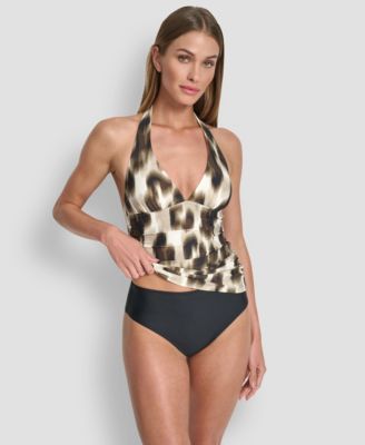 Women's Halter V-Neck Shirred Tankini Top
