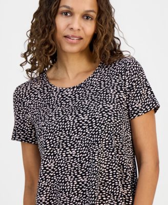Petite Simple Marks Printed Short-Sleeve Top