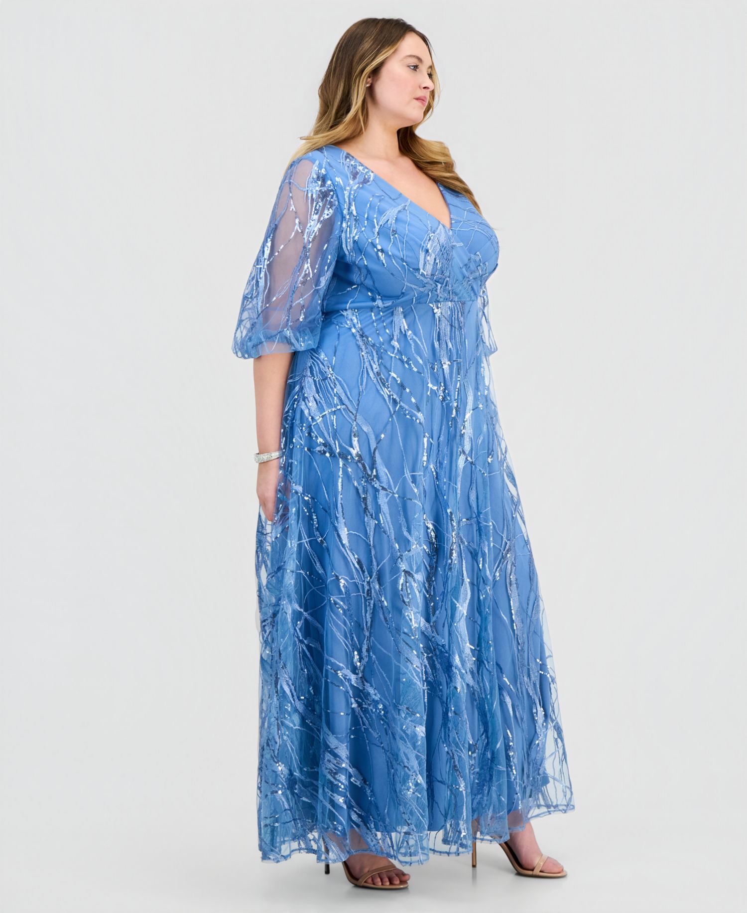 Plus Embroidered A-Line V-Neck Ball Gown