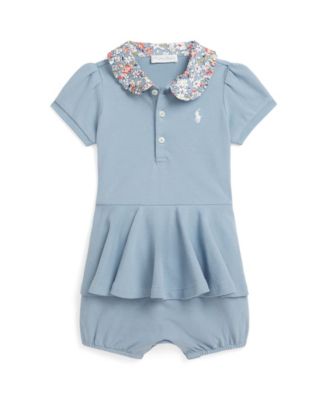 Baby Girls' Contrast-Collar Mesh Bubble Shortall