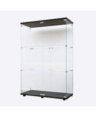 Black Tempered Glass Display Cabinet w/ Light & Adjustable Feet