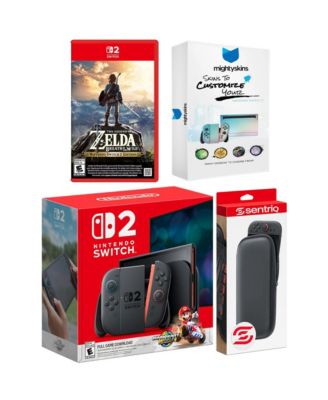 Switch 2 + Mario Kart World, Zelda Breath of the Wild, MightySkins Code and Protective Case Bundle