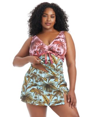 Plus Size White Lotus Skirted Swim Bottoms