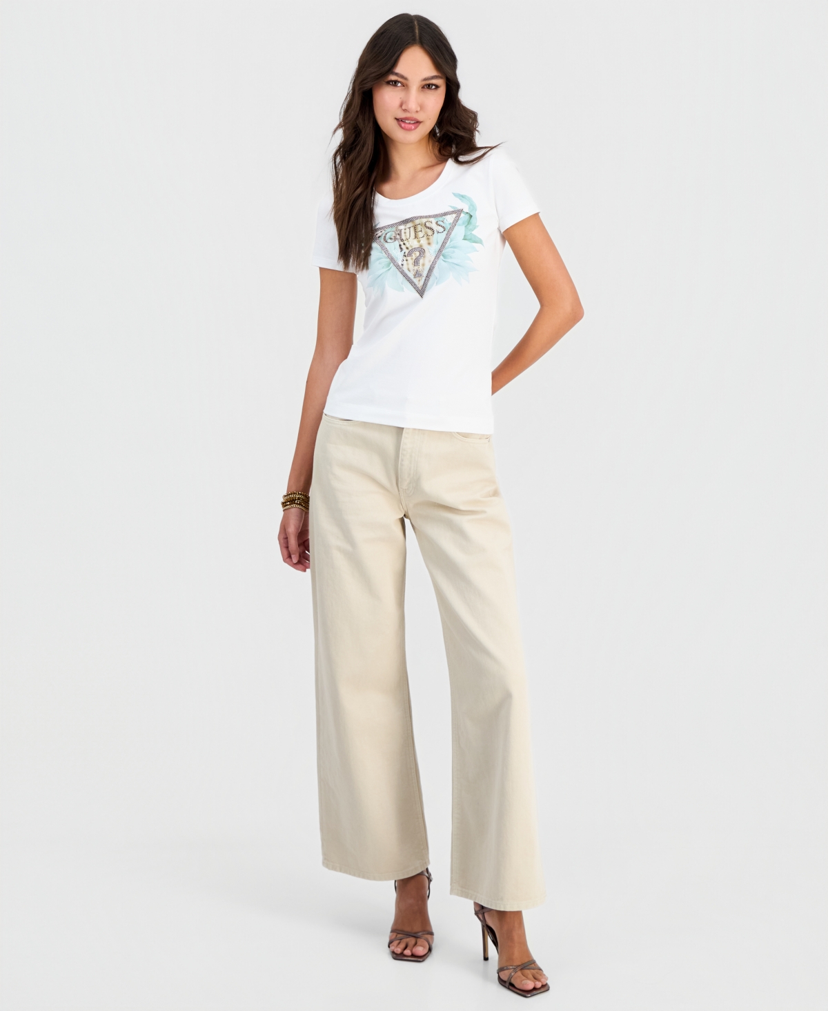 Guess Women's Embellished Triangle Logo Short-Sleeve T-Shirt