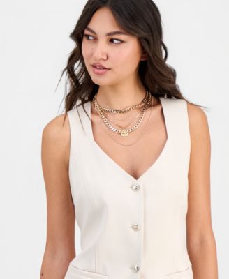 Women's Structured Crepe V-Neck Vest