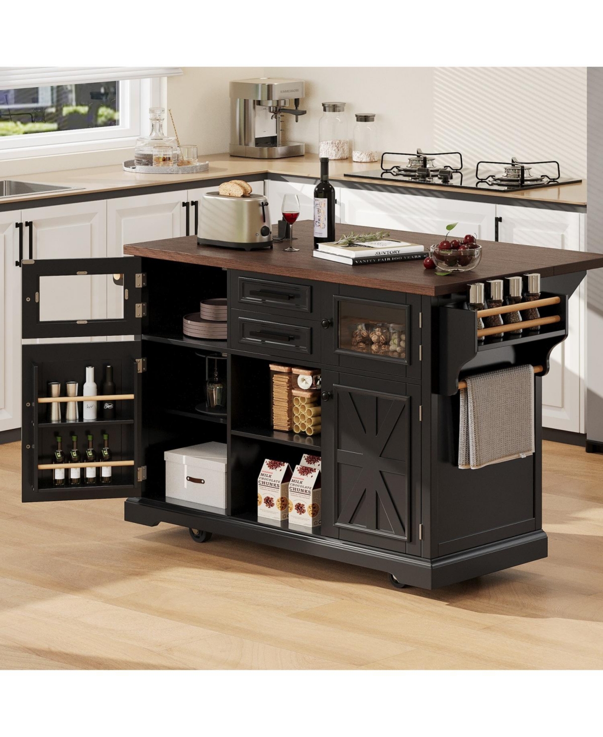 Streamdale Furniture Kitchen Island with Drop Leaf & Power Outlet