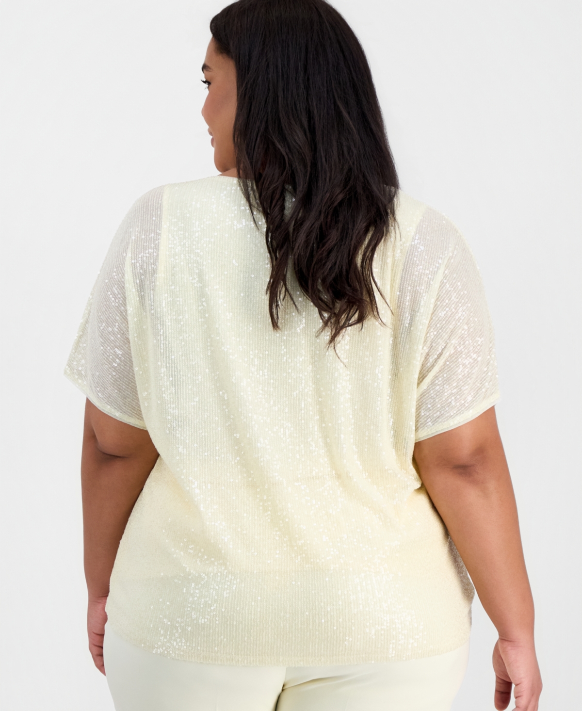 Anne Klein Plus Sequined Dolman-Sleeve Top