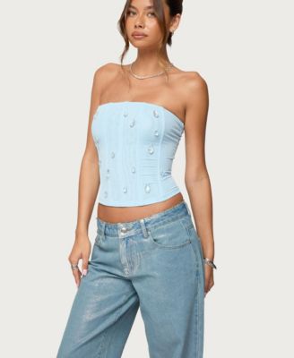 Women's Lexah Faux Crystal Strapless Mesh Corset