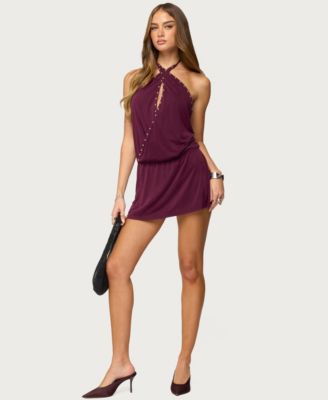 Women's Studded Drop Waist Backless Mini Dress