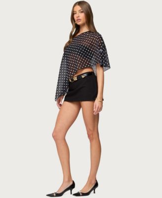 Women's Sheer Chiffon Asymmetric Polka Dot Poncho