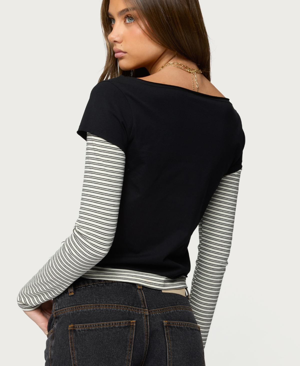 Edikted Women's Layered Stripey Long Sleeve T Shirt