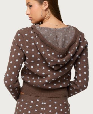 Women's Kenny Polka Dot Knit Zip Up Hooded Cardigan