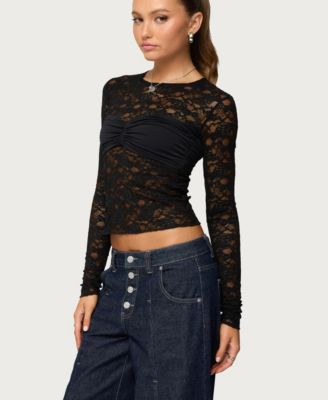 Women's Rosette Bandeau Sheer Lace Top