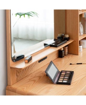 Solid Wood Vanity Table with Mirror and Storage Drawers
