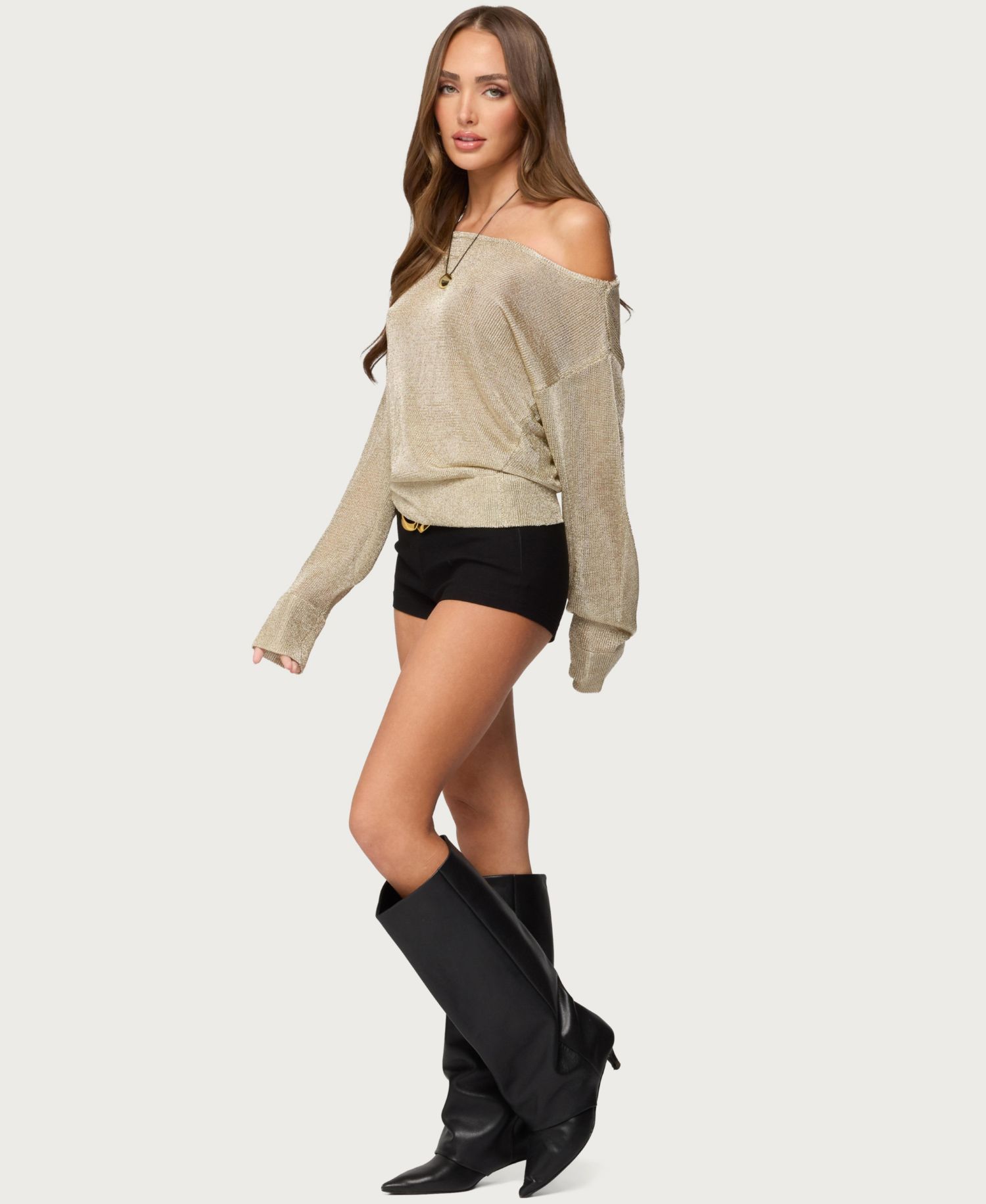 Women's Charlo One Shoulder Shiny Knit Top