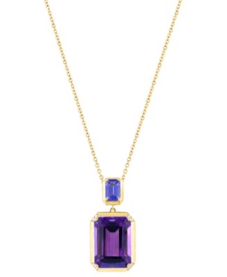 Diamond (0.004 ct. t.w.), Amethyst (5-1/2 ct. t.w.) & Tanzanite (1/2 ct. t.w.) Pendant Necklace in 14k Gold Over Silver