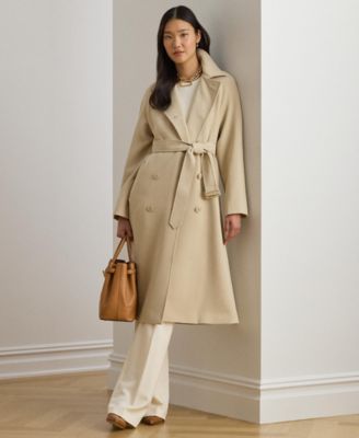 Women's Double Breasted Belted Crepe Trench Coat