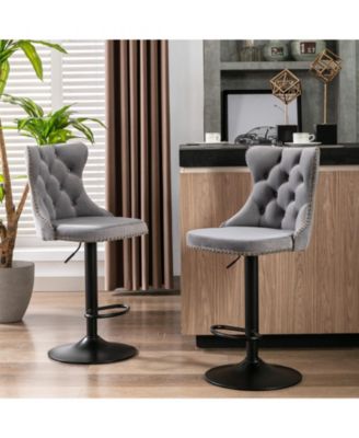Set of 2 Adjustable Swivel Velvet Bar Stools