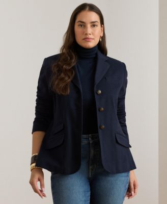 Plus Size Cotton Herringbone Jacquard Blazer