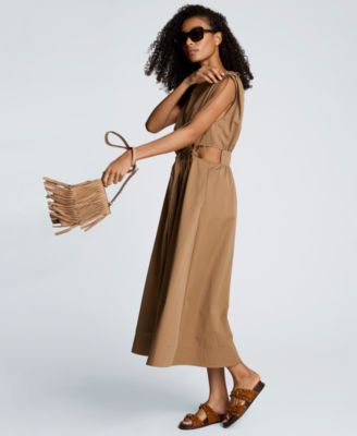 Women's Cotton Ruched Waist Midi Dress