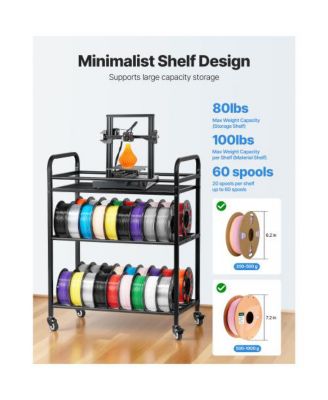 3 Tier Filament Storage Rack 3D Printer Spool Holder with Wheels 60 Spool Capacity