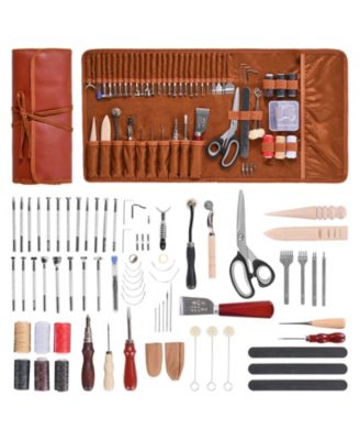 Leather Working Tools Kit, 72-Piece Leather Craft Set w/ Leather Storage Bag, Punching, Sewing, Stamping & Sanding