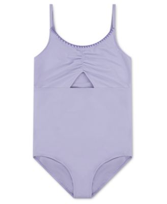 Girls' Cinched Cutout Round Neck One-Piece Swimsuit