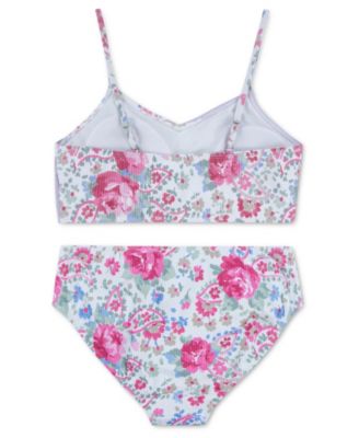 Girls' Cross Wrap Asymmetrical Neck Top & Swim Bottoms, 2-Piece Set
