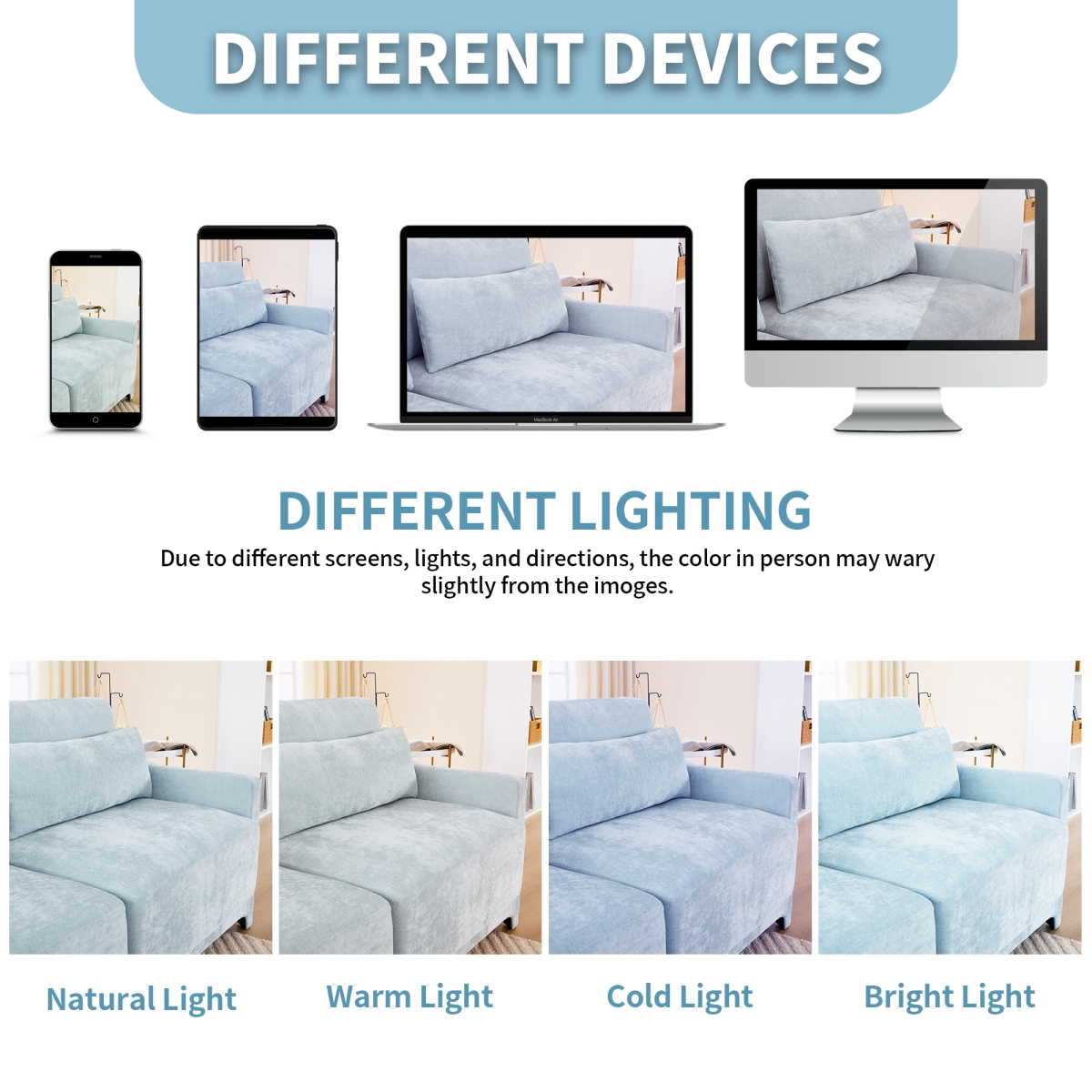 Streamdale Furniture Streamdale Chenille 2-Seater Sofa w/ Ottoman & Pillows - Sky Blue