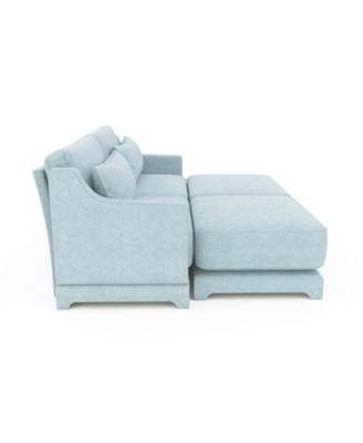 Chenille 2-Seater Sofa w/ Ottoman & Pillows - Sky Blue