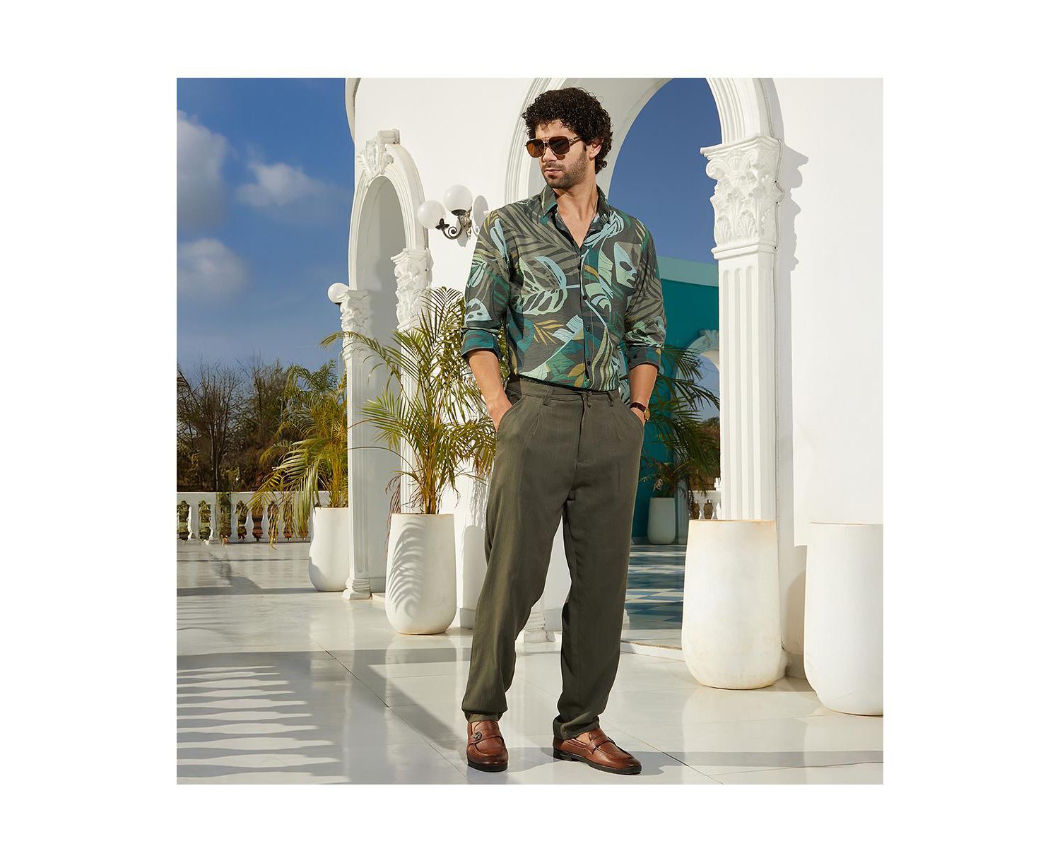 Men's Jungle Green Palm Print Casual Shirt