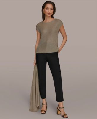 Women's Sleeveless Metallic Crew Neck Sweater