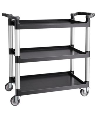 3-Tier Utility Cart, 500-Lb Capacity, 31.1" x 19.3", Plastic Service Cart w/ Swivel Wheels & Brakes