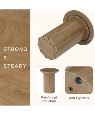 Round Side Table for Living Room Set of 2, Farmhouse Small End Table with Fluted Base, 20-Inch Rustic Brown Nightstand, Accent Furniture