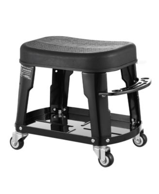 Mechanic Stool, 300lb, Swivel Seat w/ Wheels, Tool Tray & Rack, Black