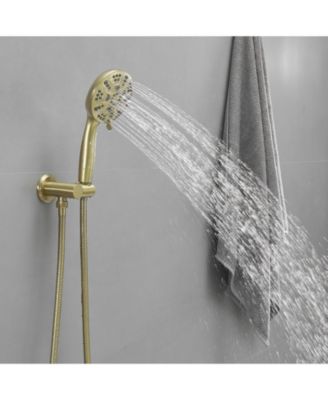 Single Handle 2-Spray Shower Faucet Set 1.8 GPM with Valve Dual Function Handheld Shower Head in Brushed Gold.