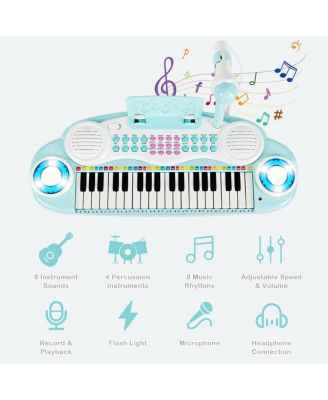 37-Key Kids Electric Keyboard Piano with Microphone, Music Stand, and Learning Functions