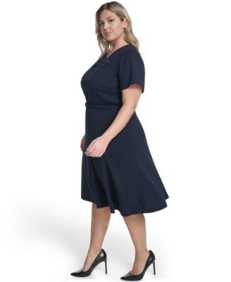 Plus Size Asymmetrical Neck A-Line Midi Dress