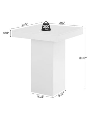 Bar Table, Square Kitchen Dining Table, Modern Counter Height Pub Cocktail Tables for Dining Room, Tavern, Coffee Corner, Party, White